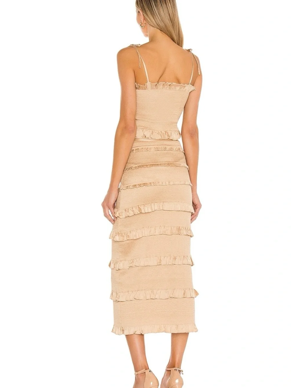 V-Chapman Midi dress tan with stretch fabric